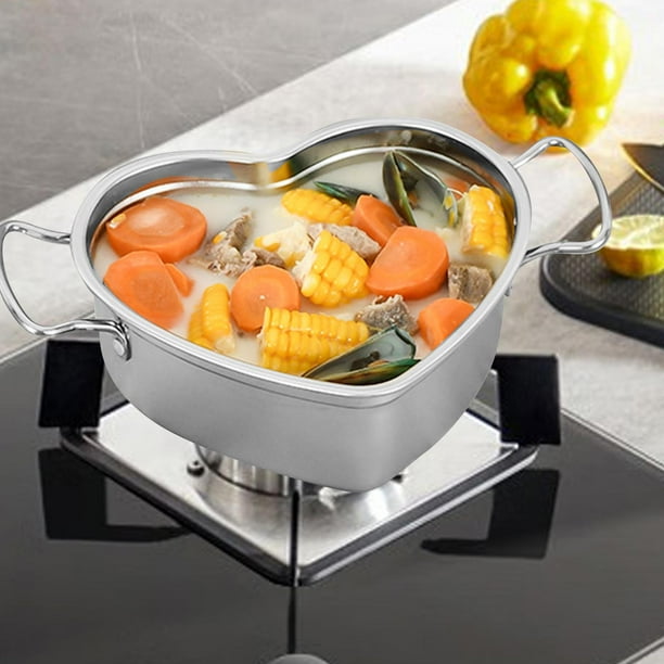 Cacerola para , cacerola calefactora en forma de corazón, fácil de limpiar, olla para sopa multifuncional, olla para cocina, sopa de queso casera Plata
