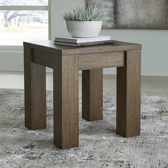 Signature Design by Ashley Rosswain Square End Table, Warm Brown, Modern Wood Accent Table with Wireless Charging