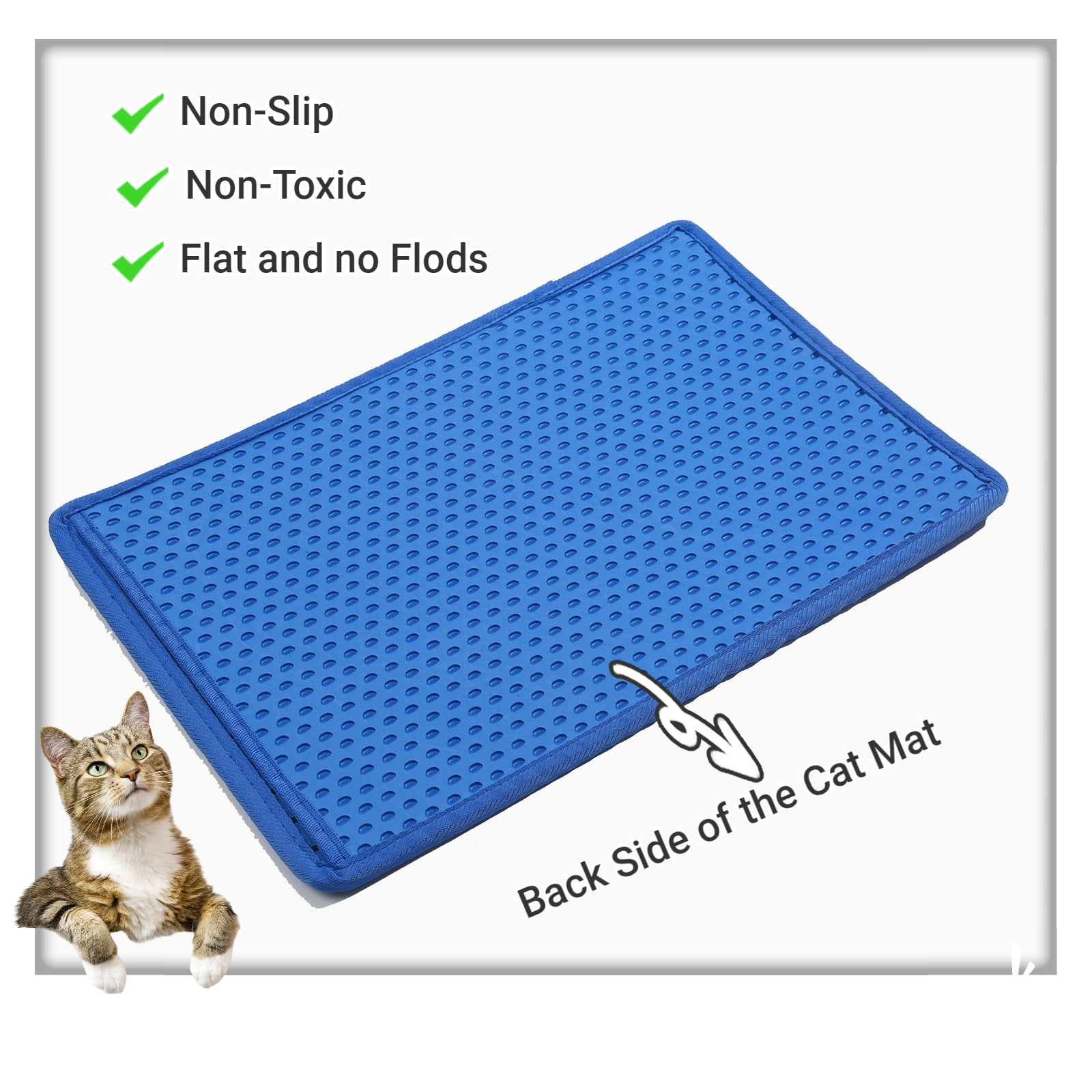 Cat Litter Mat, Kitty Litter Trapping Mat, Double Layer Mats with MiLi Shape Scratching design, Urine Waterproof, Easy Clean, Scatter Control 21" x 14" Blue（same as JYD-GT-MSD-BLUE）