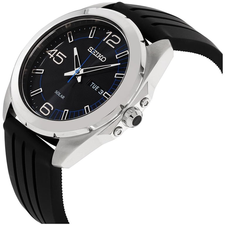 Seiko Men's Solar Analog Stainless Watch - Black Rubber Strap