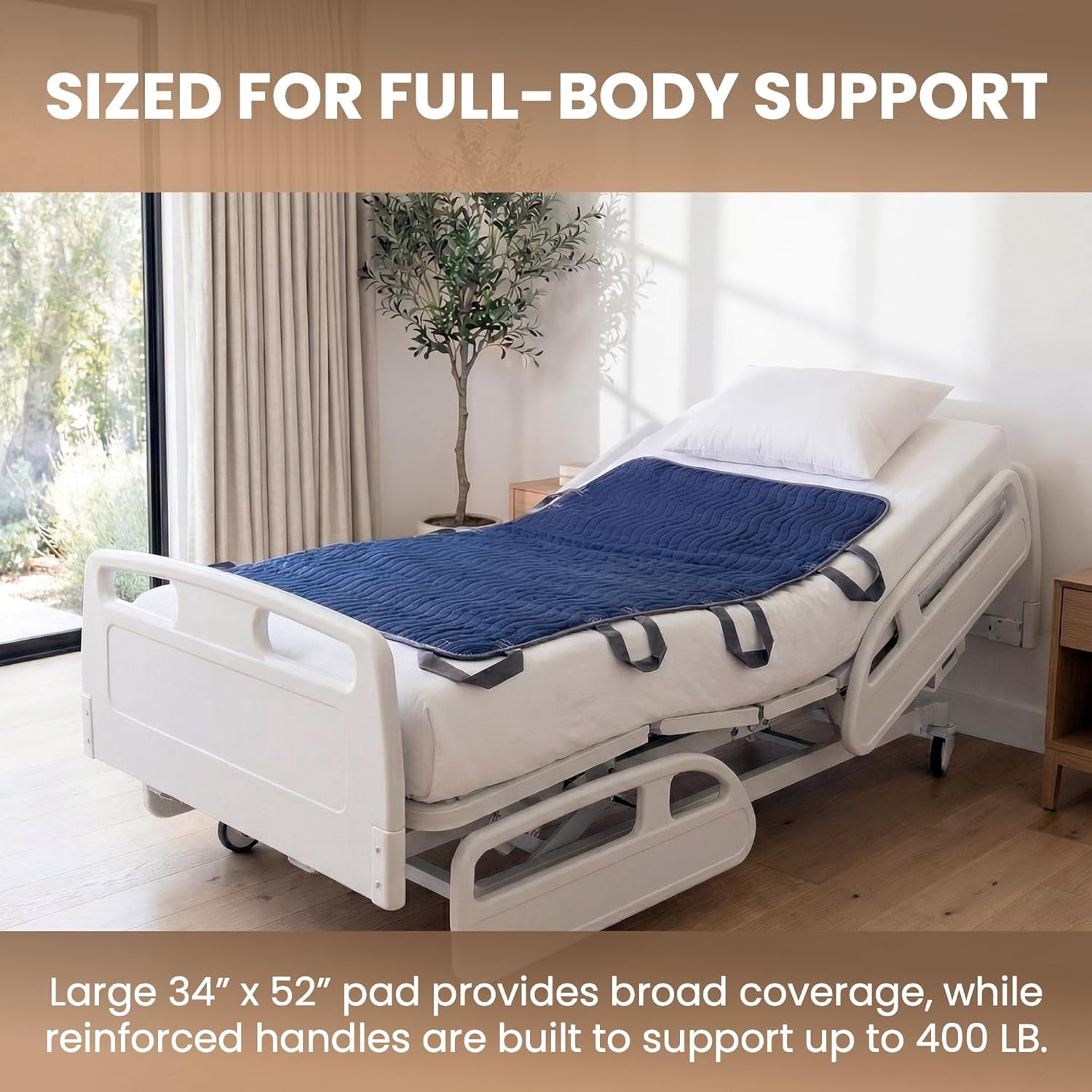 Teal Elite Washable Positioning Bed Pad with 8 Reinforced Handles – 34"x52" Waterproof, Quick-Dry, Absorbent Underpad for Elderly Care, Turning, Lifting & Incontinence Protection (Navy)