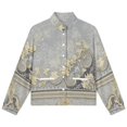 thumbnail image 4 of Jackets for Women Winter Coat Jackets Flannel Stand Collar Jacket(Elegant Grey Gold Floral Design,Size:S-4XL), 4 of 7