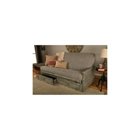 HomeStock Rustic Refinement Full Size Weathered Finish Futon Frame Set with Storage Drawers and Mattress, 79"L x 37"D x 33"H-Color:Seaport,Size:Weathered Gray