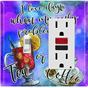 Metal Light Switch Plate Cover Tea or Coffee Problems Blue Purple COF019