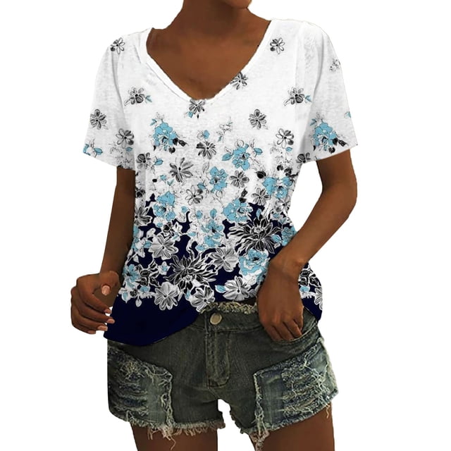 asddcavvf Blouse pour Femmes Haut Élégant à Manches Courtes Mode Décontractée Imprimé Col en V T-Shirt