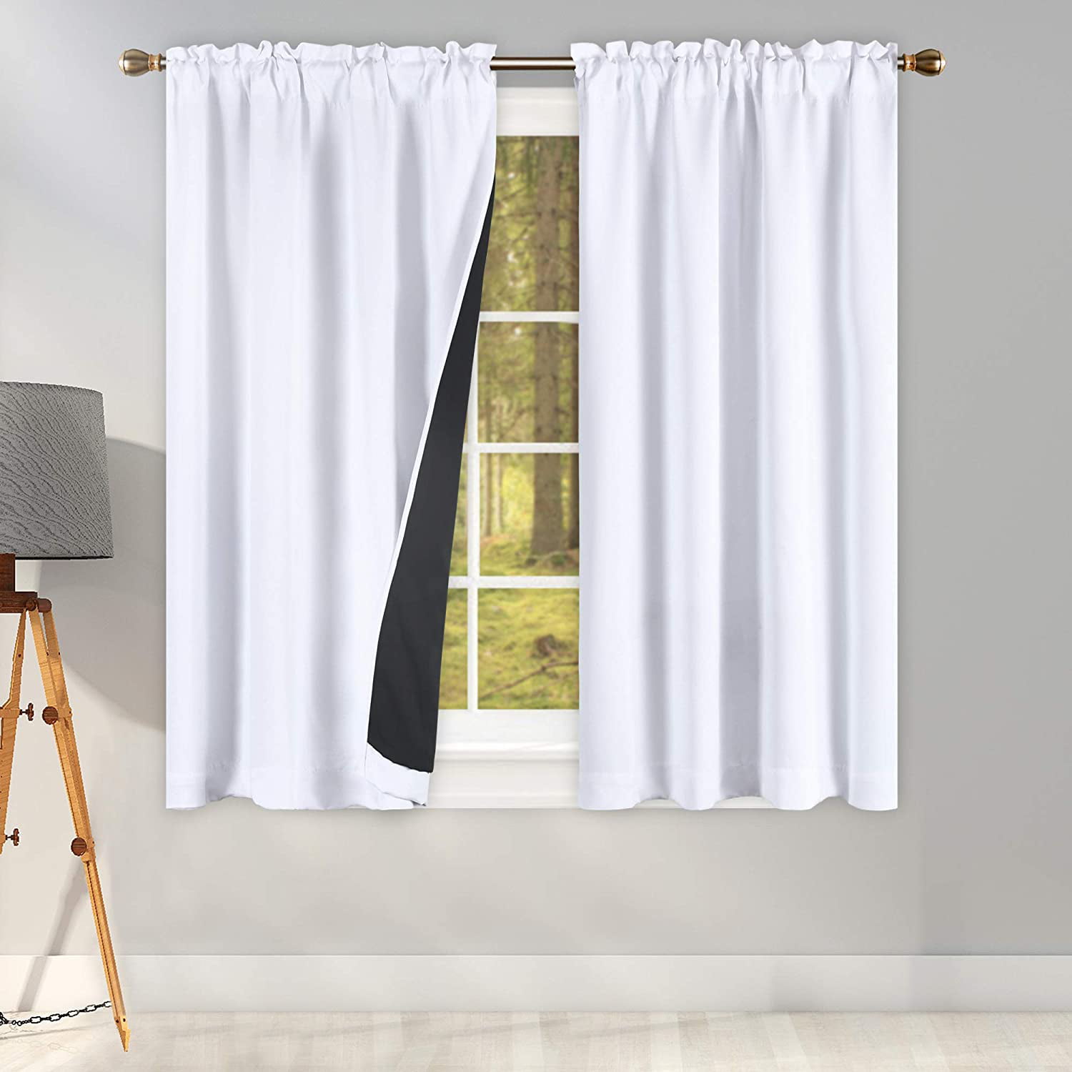 Blackout Curtains Rod Pocket Top Drapes for Bedroom,42 W x 45 L 2 Panels 