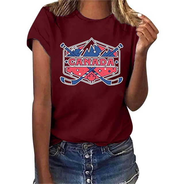 Gibobby Playera de Manga Corta con Cuello Redondo Mujeres Casual Impresión Manga Corta Cuello Redondo Camiseta Suelta Blusa Tops(Vino,M)