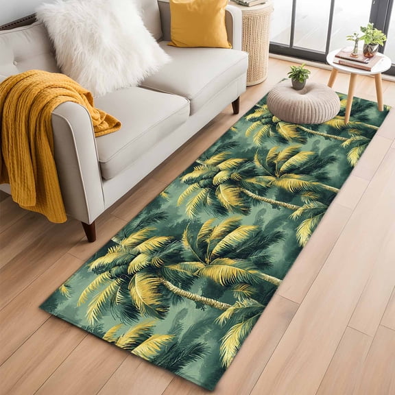 Green Palm Tree Kitchen Runner Rug 2x6 Washable Runners for Hallway Non Slip Farmhouse Summer Tropical Forest Plants Large Area Rug Indoor Floor Carpet for Bathroom Laundry Entryway Bedroom