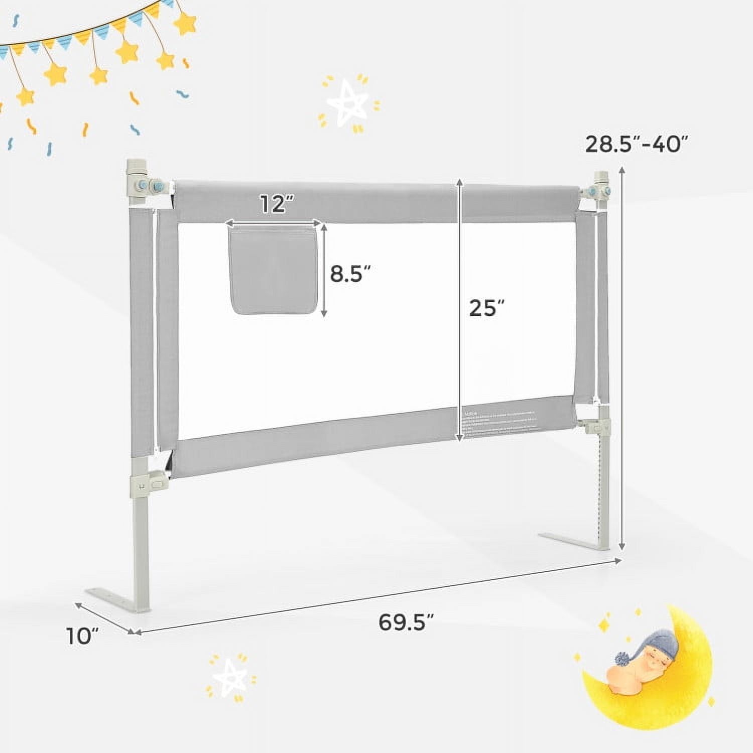 Spaco 57 Inch Toddlers Vertical Lifting Baby Bed Rail Guard with Lock-Gray, Bed Rail for Queen, King, Twin, and Bunk Size Beds