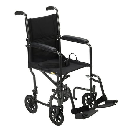 Drive Medical Transport Wheelchair Steel 17 inch Seat Width x 16"D 250 lbs. Weight Capacity TR37E-SV, 1 Ct