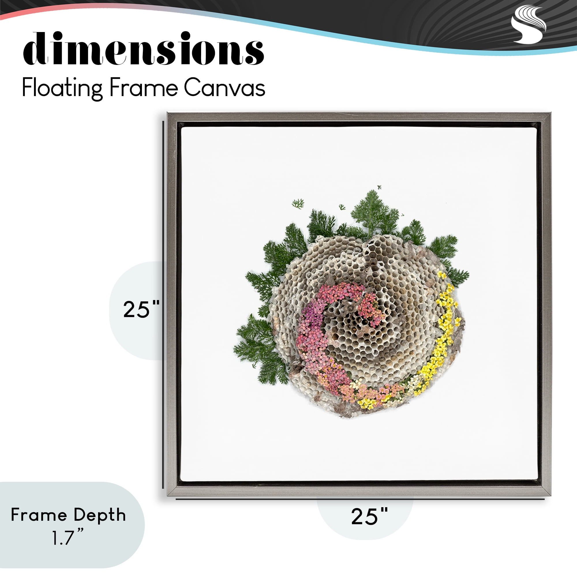 Stupell Industries Honeycomb with Botanicals Gray Framed Floater Canvas Wall Art, design by Beth Adoette