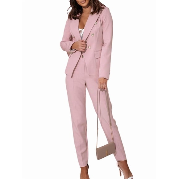 Women'S Two Piece Suits - Business Blazer Pants Suit Set, Professional Work Outfit for Office Light Pink S