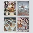 thumbnail image 2 of PixonSign Framed Wall Art European Cottage Christmas Storybook, Set of 4 Winter Snow Citycape Wall Decor Arts, Floral Wall Décor, Adhesive Canvas Poster, Modern Home Artwork - 11"x14" White, 2 of 5