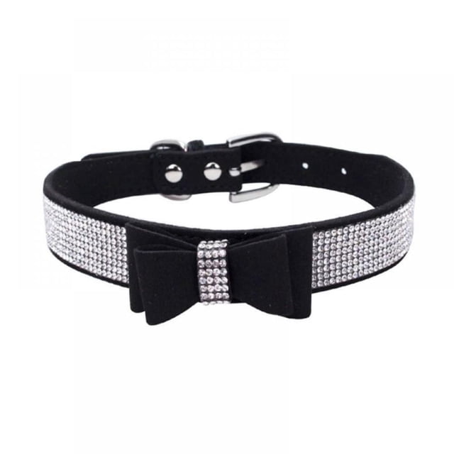 CNKOO Pet Dog Leather Rhinestones Bow Knot Collar Crystals Bling Diamonds for Small Medium Large Dogs