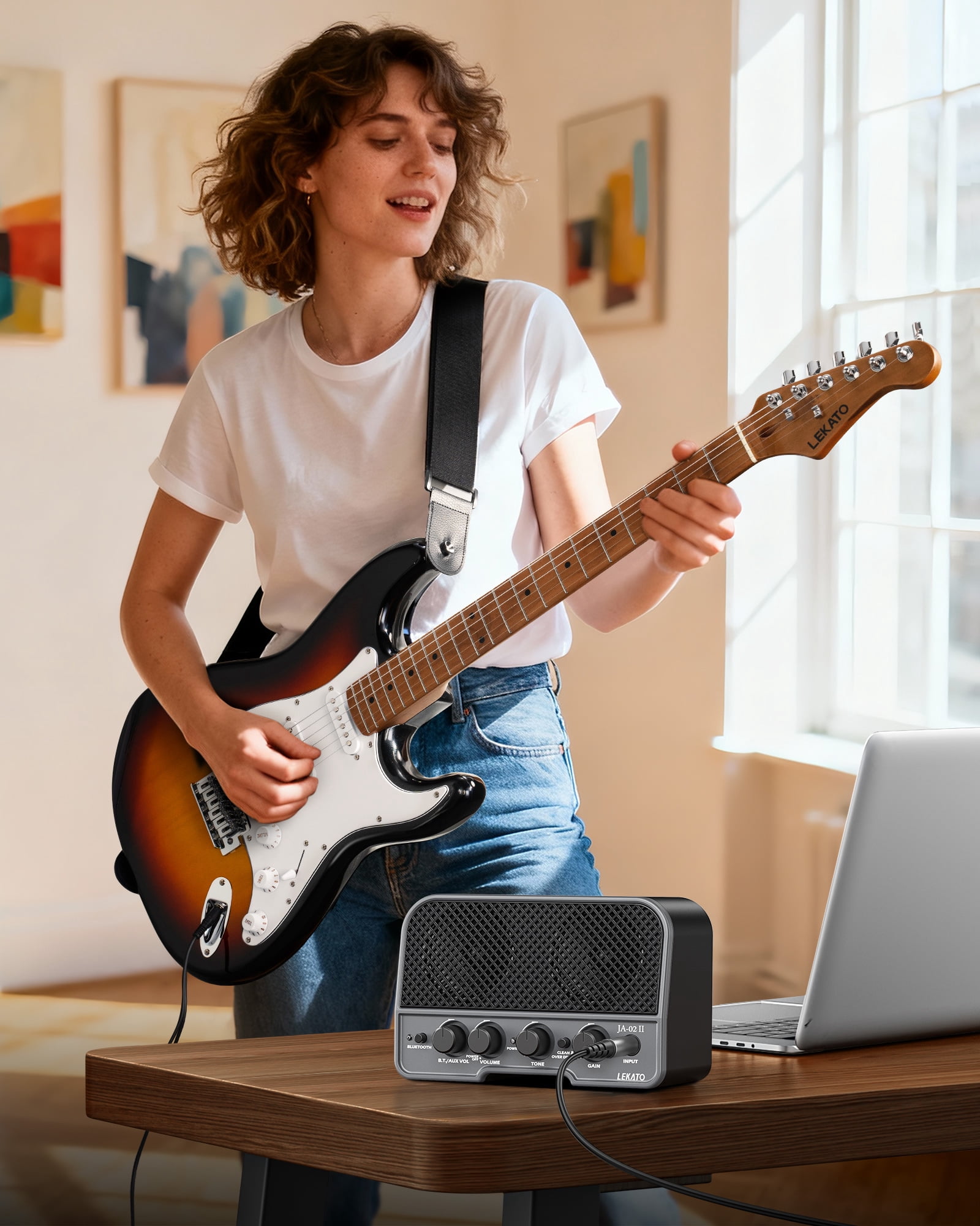 LEKATO 39-inch Electric Guitar Kit for Beginner Roasted Maple Neck & Fingerboard Stainless Steel Rounded Head Frets with Amplifier, Bag, Capo, Strap, String, Tuner, Cable, Picks
