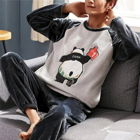 

Winter Long Sleeve Thick Warm Flannel Pajama Sets For Men 2022 New Coral Velvet Cute Cartoon Sleepwear Suit Pyjamas Homewear