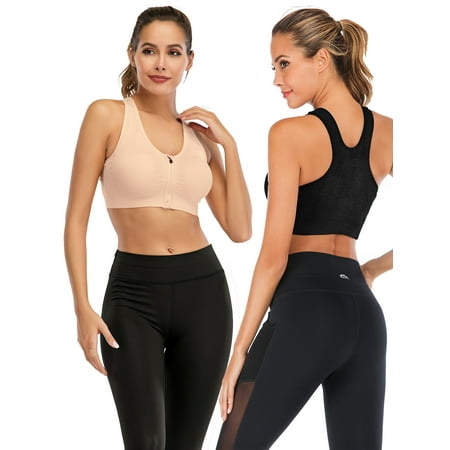 

FANNYC 1-3 Pack Women s Zipfront Seamless Padded Racerback Sports Bra Running Gym Yoga Fitness High Impack Tops Tank
