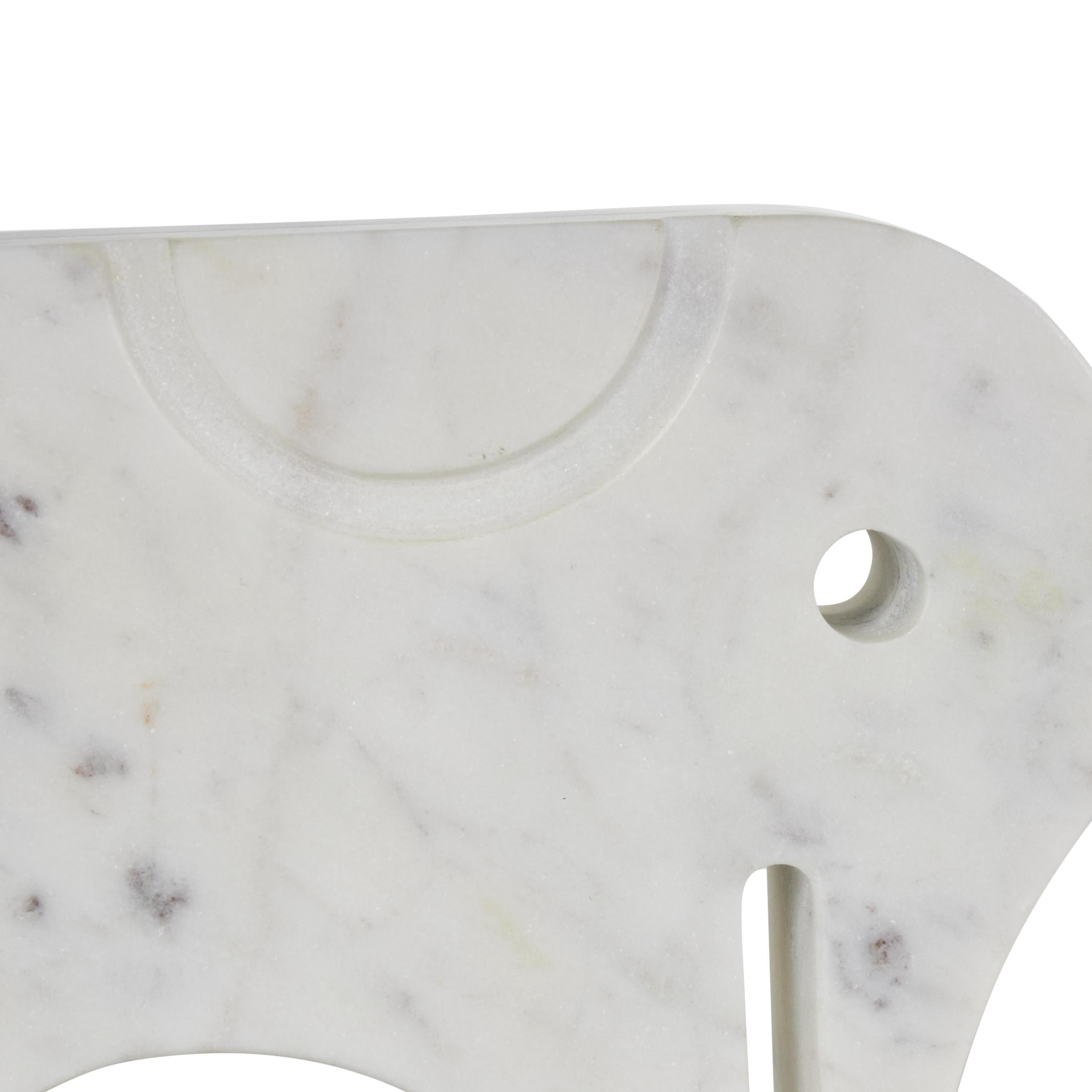 6", 5"H White Marble Rounded Abstract Elephant Sculpture with Gray Marble Veins and Cutouts, by DecMode (2 Count)