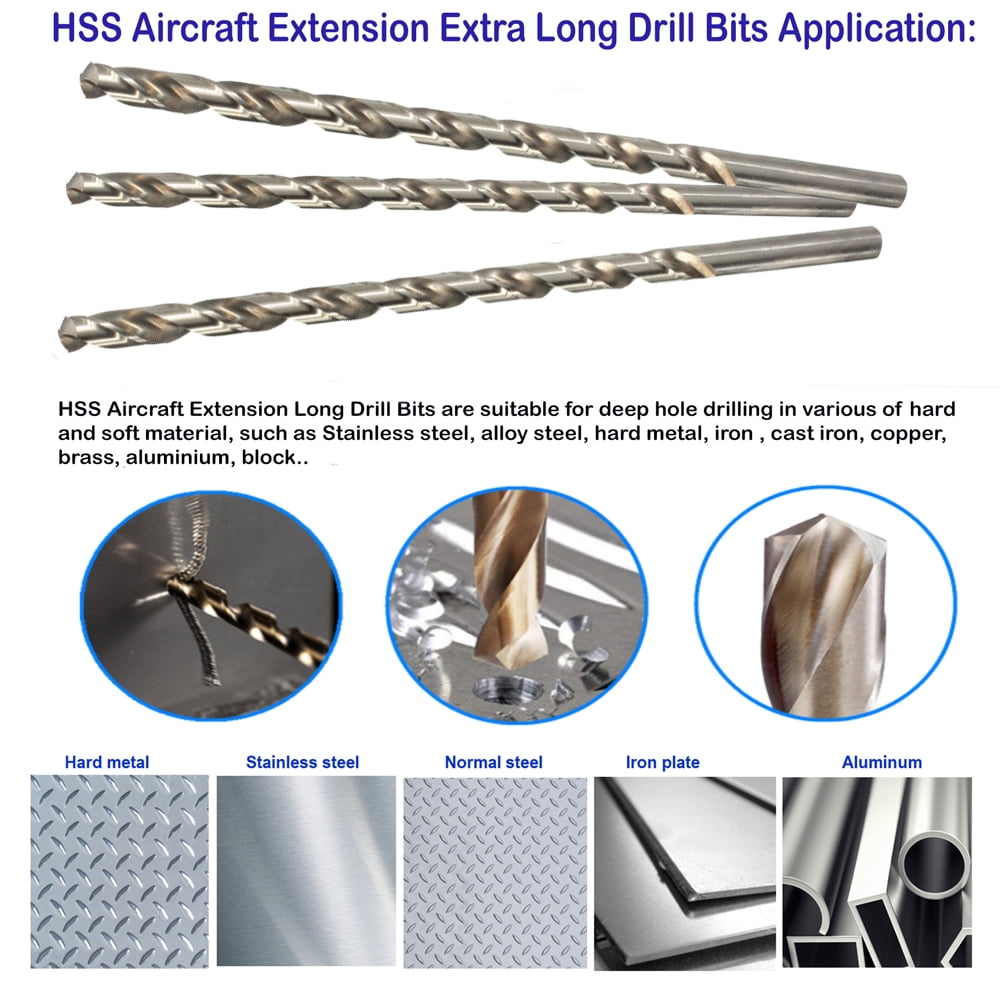HSS Aircraft Extension Drill Bit Extra Long Bright 2Pcs 5/8 In. x 12 In.