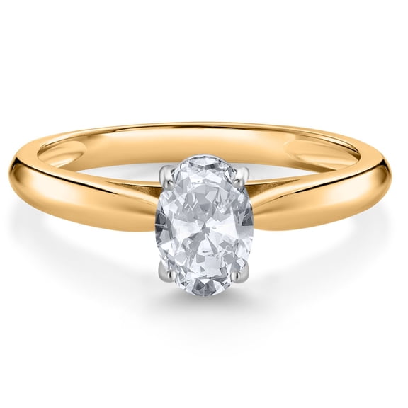 Gem Stone King 10K Yellow Gold White Topaz Solitaire Engagement Ring for Women (1.00 Cttw, Oval 7X5MM, Gemstone November Birthstone, Size 6)