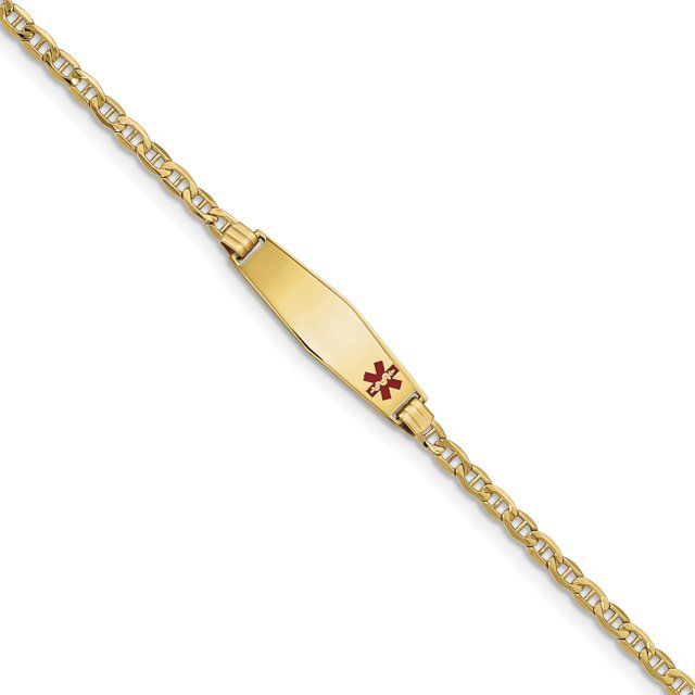 Bracelet Ancre Semi-Solide 14K Forme Diamant Rouge Émail ID w 8 Pouces "Bracelets