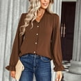 thumbnail image 2 of Blusa De Manga Larga Con Cuello En V, Blusa De Manga Larga De Moda Para Mujer, Elegante, Cómoda, Con Estampado De Puntos, Orillo Fibroso, Color Puro Para Dama Para Citas Para El EOTVIA Color Caramelo L, 2 of 6