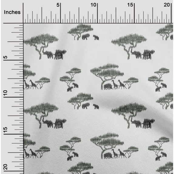 oneOone Cotton Cambric Fabric Tree & Animals Ikat Print Fabric BTY 56 Inch Wide