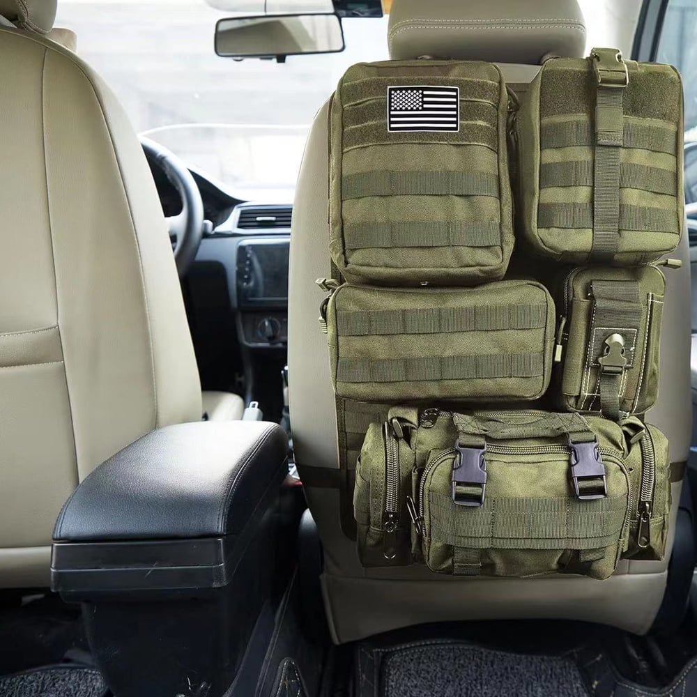 Molle Car Seat Back Organizer, Adjustable Strap, 5 Molle Bags, Vehicle Storage Space, Fabric Material, Ideal For Cars, Trucks & SUV, 21x14.5in, 3lbs