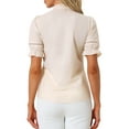 thumbnail image 3 of INSPIRE CHIC Women's Stand Collar Short Sleeve Button Down Ruffle Neck Blouse Top, 3 of 5