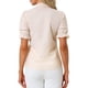 thumbnail image 3 of Blusa de cuello alto con botones y volantes para mujer INSPIRE CHIC, de manga corta, color beige, 3 of 6