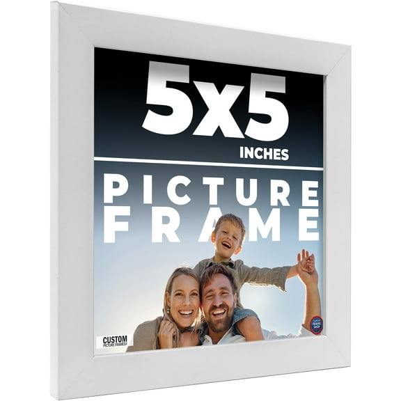 5x5 In Frame White Solid Wood Picture Frame Includes UV Acrylic Shatter Guard Front, Acid Free Foam