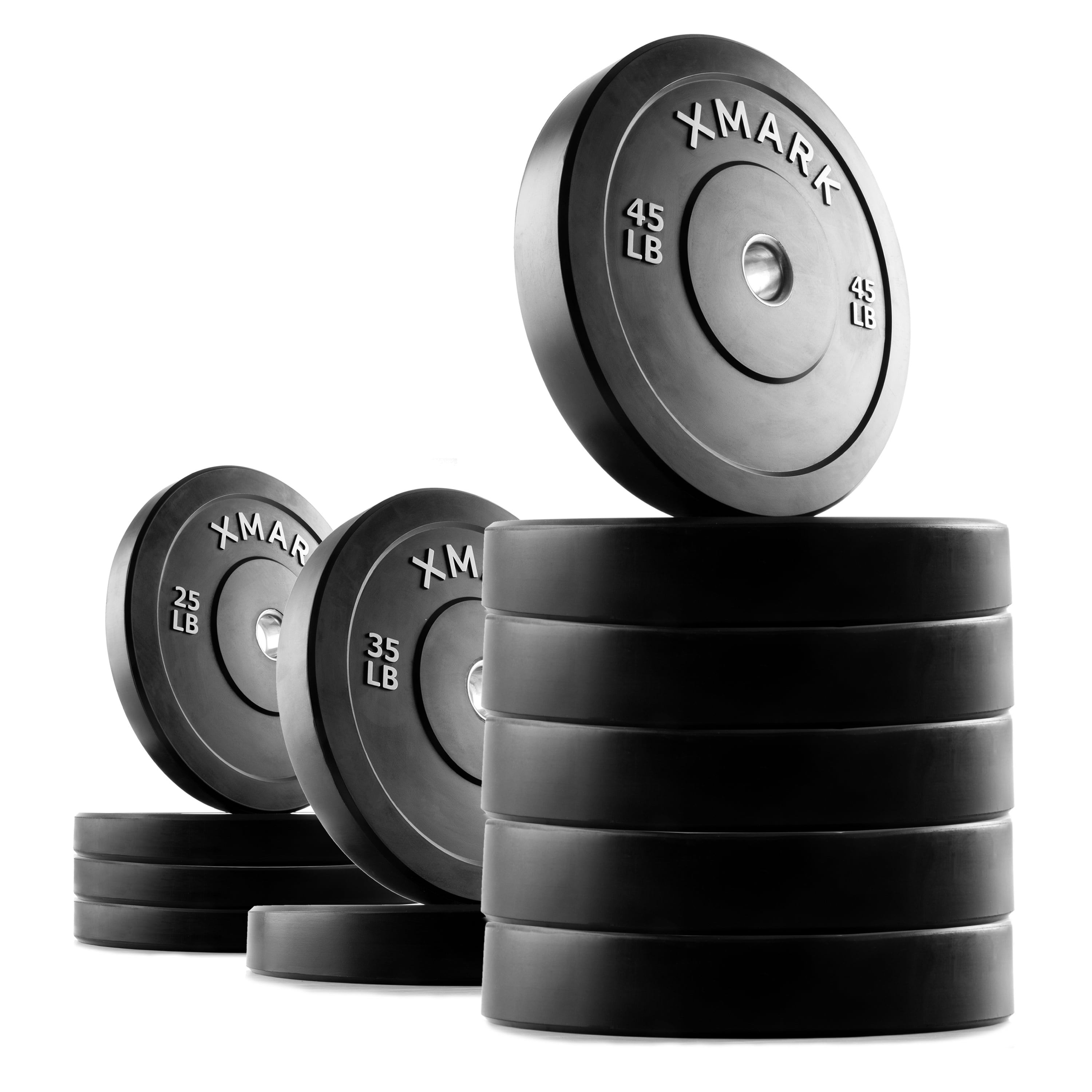 XMark Black Olympic Bumper Plates, Superb Quality, Heavy Duty Stainless Steel Inserts, Built