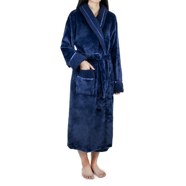 Pavilia Deluxe Women Fleece Robe with Satin Trim Luxurious Plush