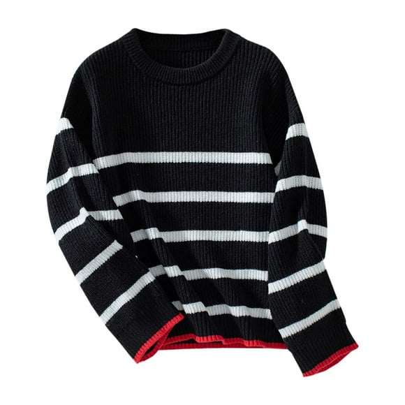TJAZFJPA Batwing Sweaters for Women Women's Fashionable Autumn and Winter Stripe Pattern Round Neck Long Sleeved Casual Pullover Knitted Sweater Women's Sweaters 2024 Womens Lightweight Sweaters