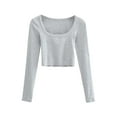 thumbnail image 3 of Michellecmm  Women Long Sleeve Deep Round Neck Solid Color Knit Crop Tops, 3 of 9