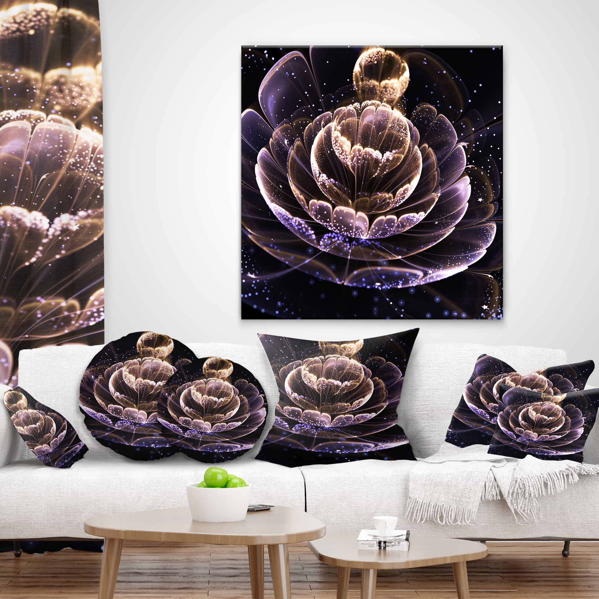 Designart Purple Ideal Fractal Flower with Pollen - Floral Throw Pillow - 18x18