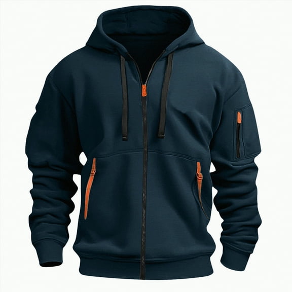 TOWED22 Men's Full Zip Fleece Hoodie zippered Color Block hooded slim Fit Long Sleeve Lightweight Sweatshirt(Blue,M)