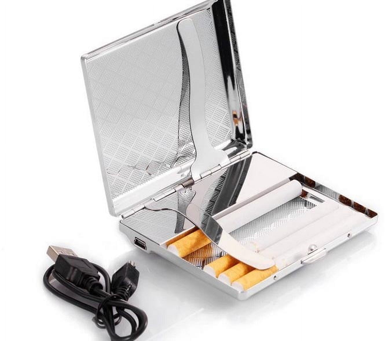 16 PACK Heavy Duty USB Rechargeable Windproof Electric Built-in Flame Less Lighter Cigarette Cigar Storage Case - GRAY