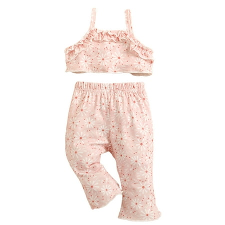 

Maemukilabe Toddler Girl s Vest and Trousers Set Fashion Flower Cropped Camisole and Flared Long Pants