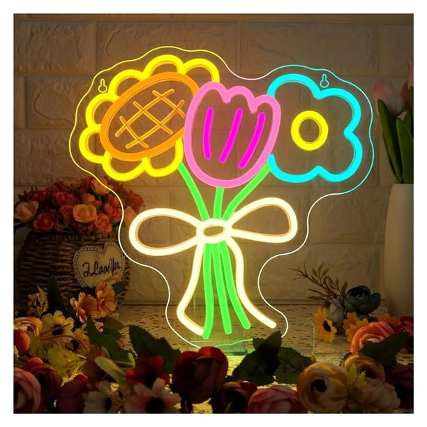 Letrero Luminoso De Neón Con Forma De Ramo Para Escaparate De Floristería, Regulable, Ideal Para Decoración De Pared En Zona De Relax 35x35cm