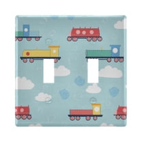 Yayeee Toggle Light Switch Wall Plate 2-Gang 4.56"x4.48" Decorative Outlet Cover, Blue Trains Pattern
