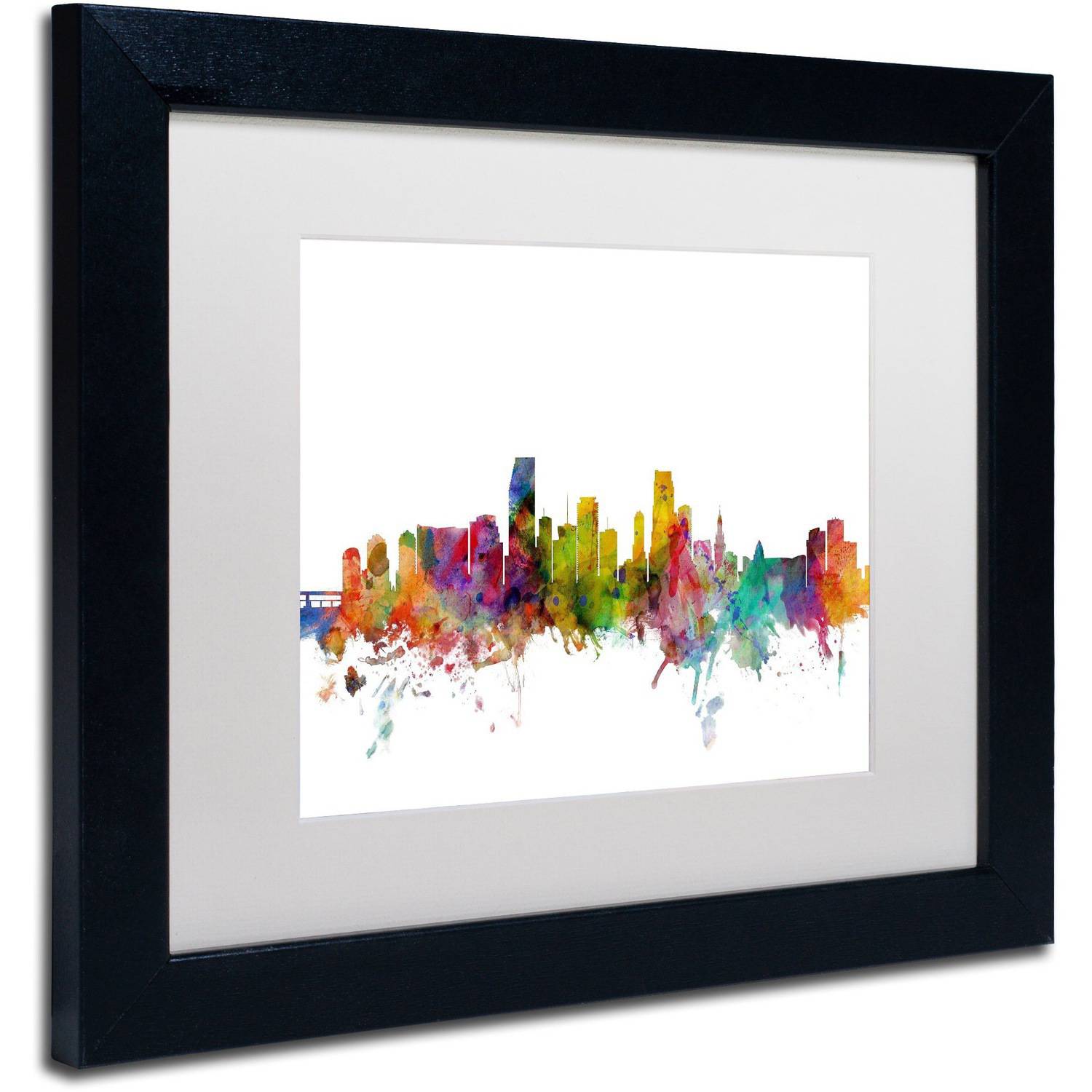 Trademark Fine Art 'Miami Florida Skyline' Canvas Art by Michael Tompsett, White Matte, Black Frame