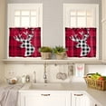 thumbnail image 4 of Xmas Deer Kitchen Curtains and Valances Set, Head Bufflo Plaid Red Rod Pocket Window Valance 18 Inch Window Curtain Panels for Living Room Bedroom Laundry, 27.5x36in, 3 Pieces, 4 of 7