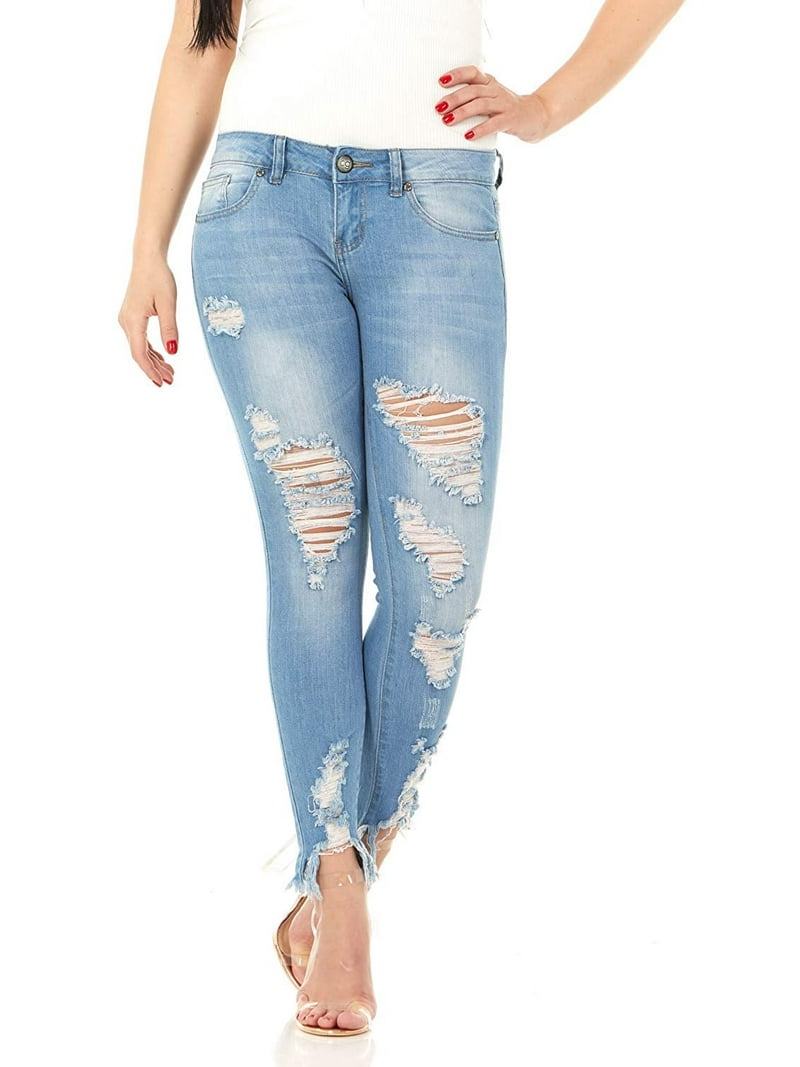 Cute Ripped Jeans for Teen Girls Distressed Washed Skinny Cropped