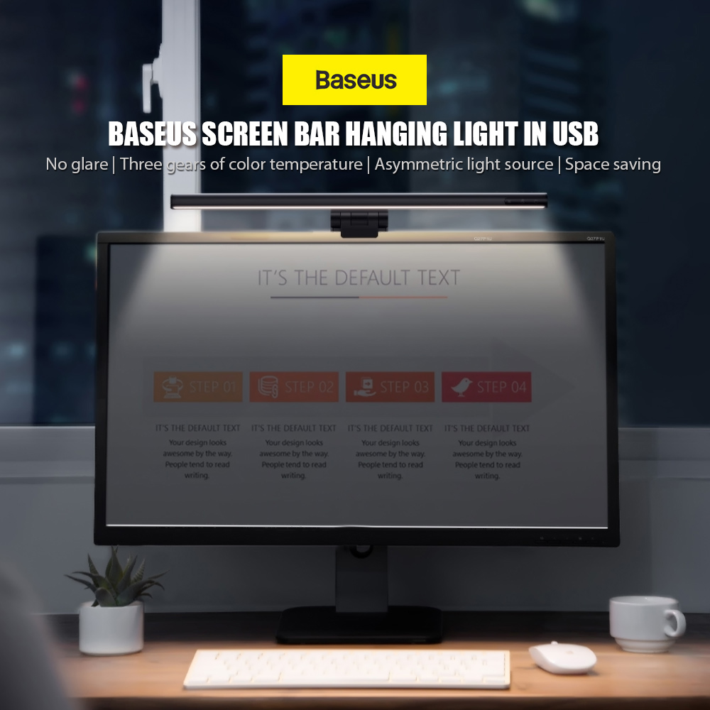 Baseus Led Hanging Light On Screen Led Desk Lamp Pc Laptop Screen Bar Table Lamp office Study Reading Light In Usb - image 2 of 7