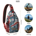 thumbnail image 5 of Sling Backpack,Dark Blue Christmas Santa Pattern Sling Bag with Water Bottle Holder,Waterproof Sling Bag for Men/Women with Headphone Jack for Hiking,Travel, 5 of 6