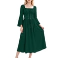 thumbnail image 2 of Women's Renaissance Peasant Dress Square Neck Bell Sleeve Lace Up Front Flattering Medieval Costume for Fair Cosplay Vintage Themed Party Holiday Fancy Apparel, 2 of 9