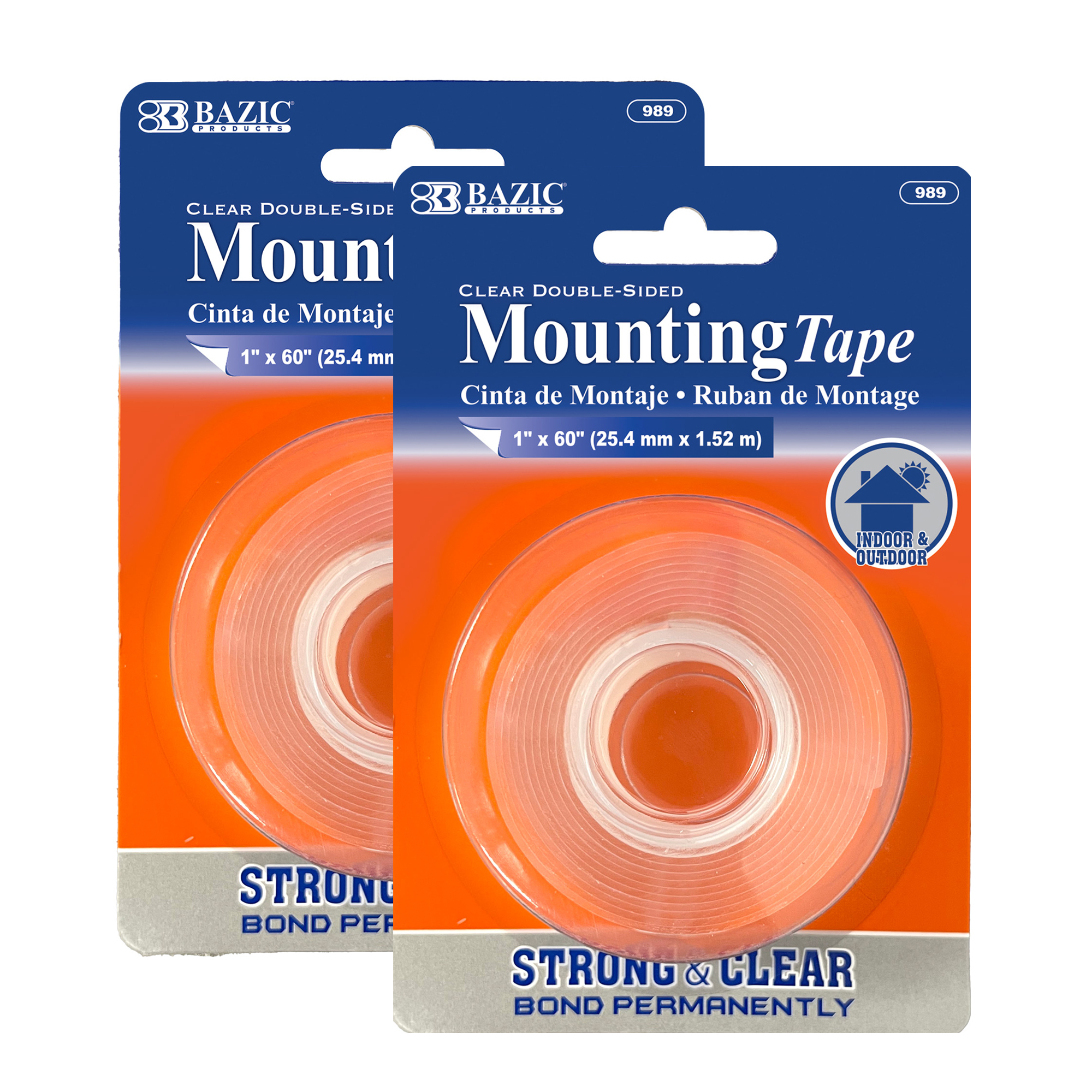 BAZIC Double Sided Clear Mounting Tape 1" X 60", Heavy Duty Strong