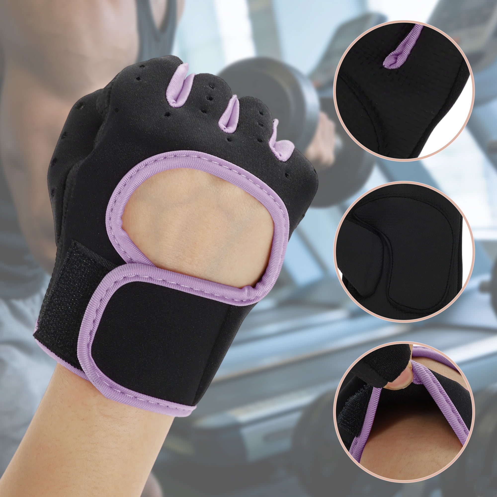 Unique Bargains 1Pair Half-finger Strength Training Sport Gloves Purple Small