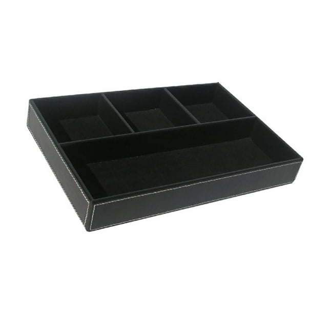 4 Caja De Almacenamiento de material cuero De Escritorio De Cuadrícula Portapapeles Bandeja De Joyería Oficina en hogar Oficina Organizador De 2 Colores Negro Macarena 4 ranuras